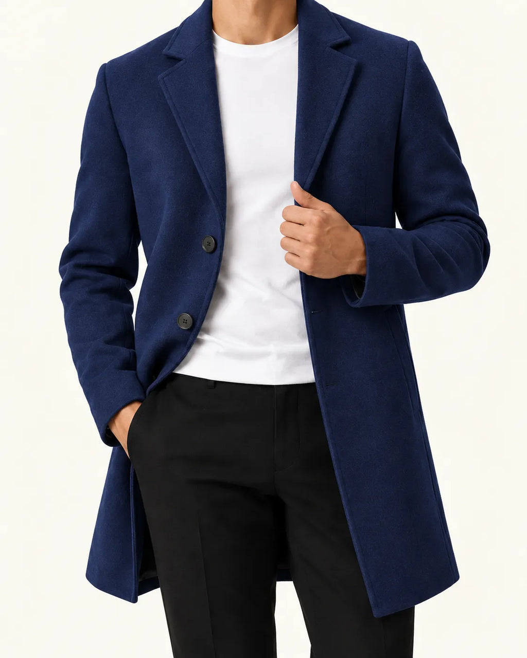 Azul marino | Abrigo largo de corte slim – detalle