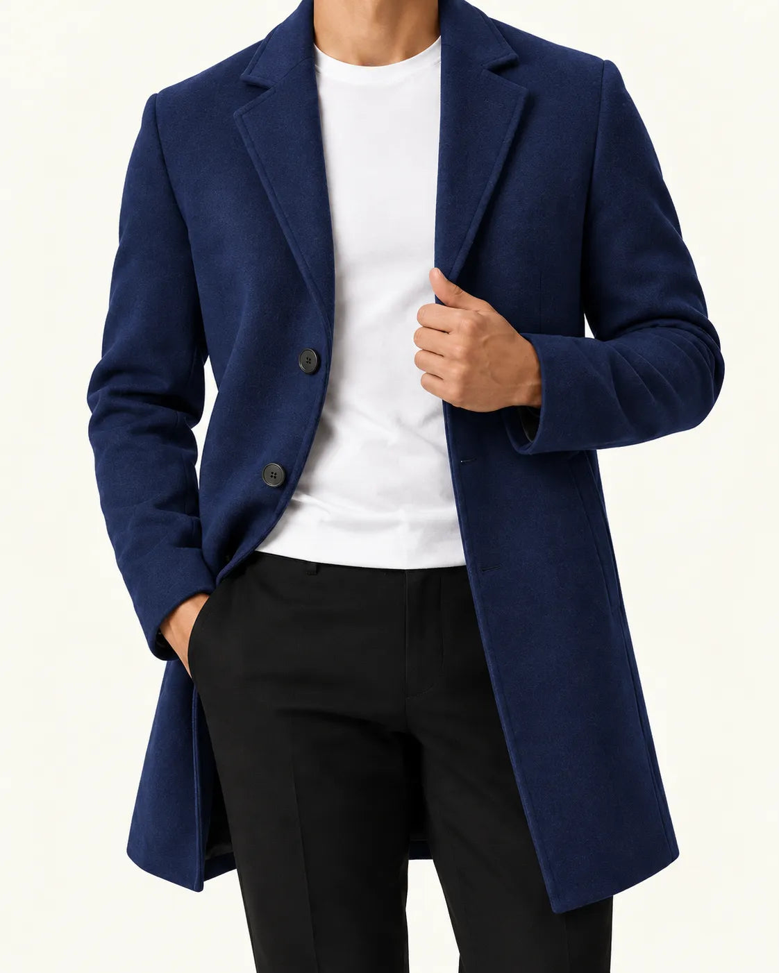 Azul marino | Abrigo largo de corte slim – detalle