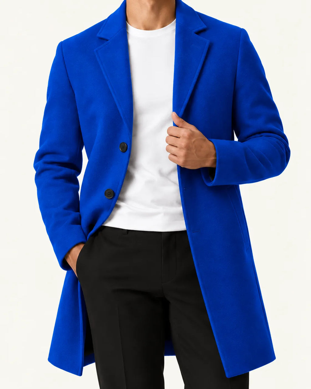 Azul real | Abrigo largo de corte slim – detalle