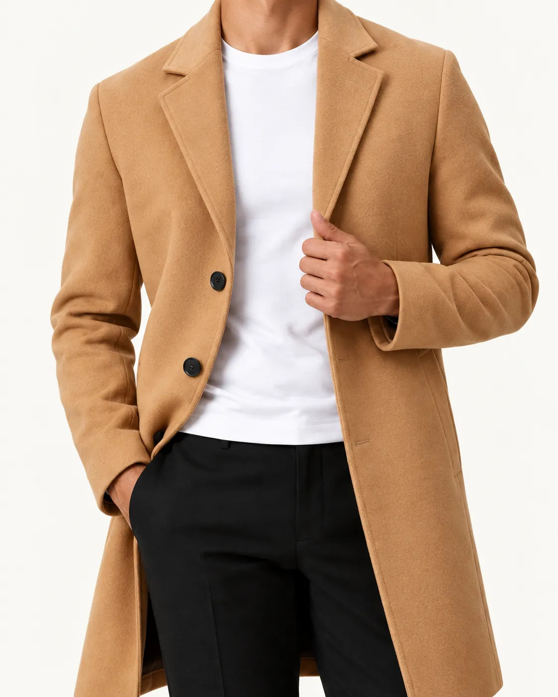 Camel | Abrigo largo de corte slim – detalle