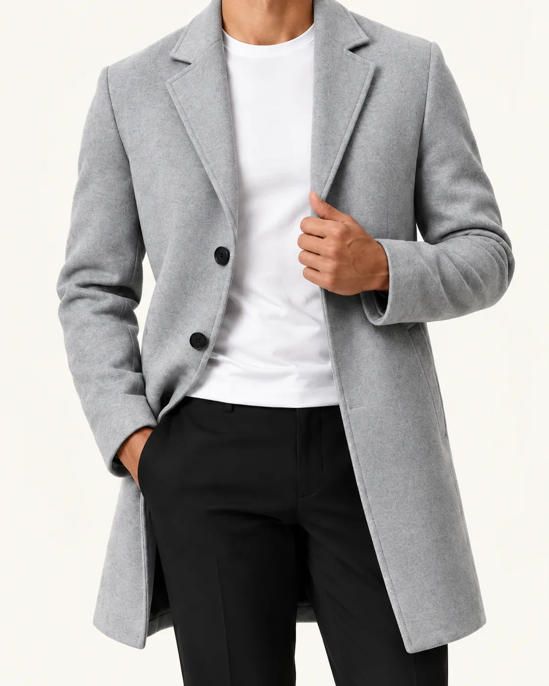 Gris claro | Abrigo largo de corte slim – detalle