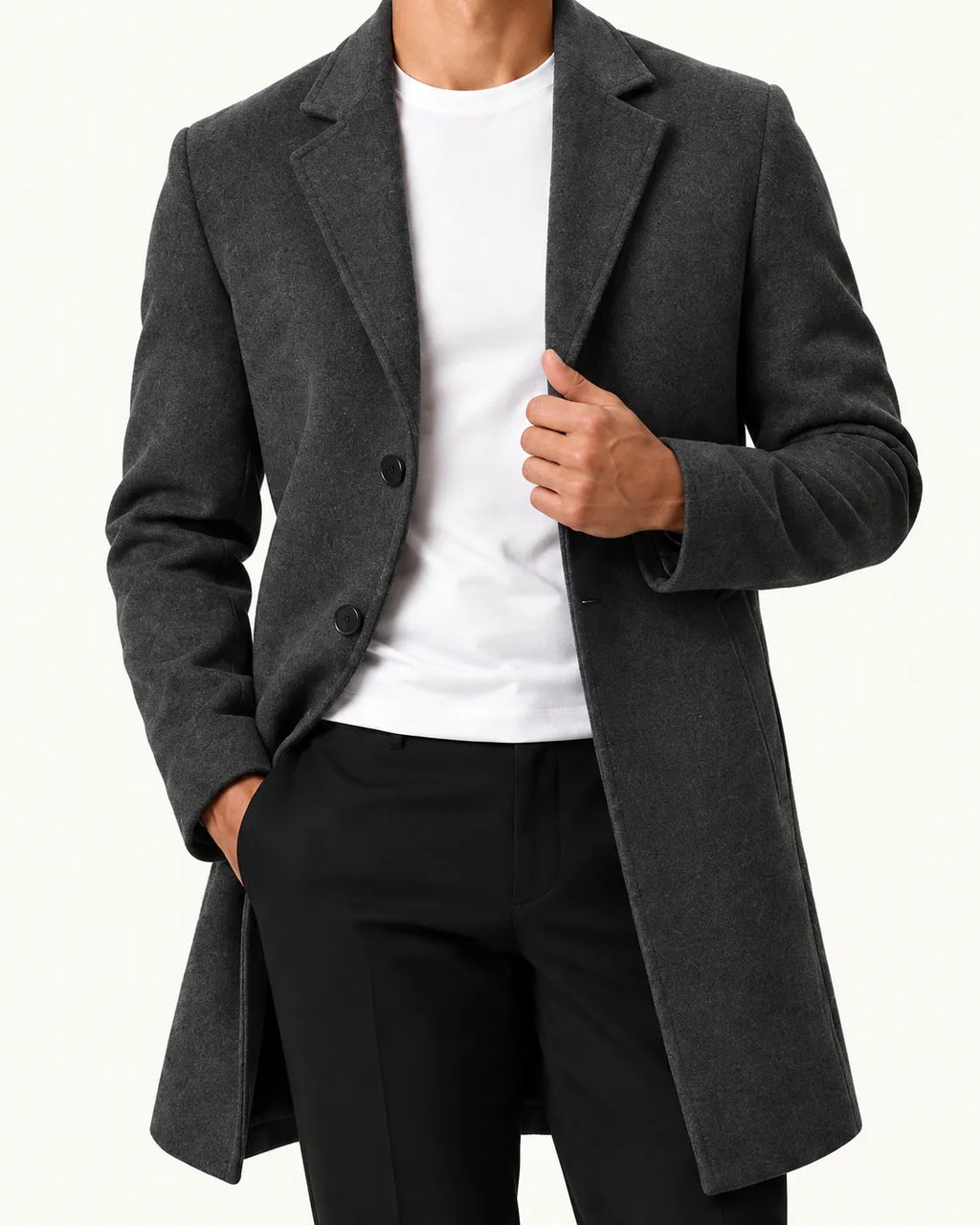 Gris oscuro | Abrigo largo de corte slim – detalle