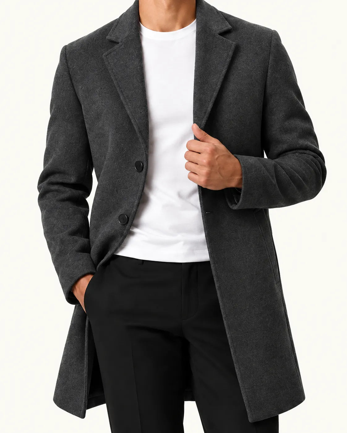Gris oscuro | Abrigo largo de corte slim – detalle