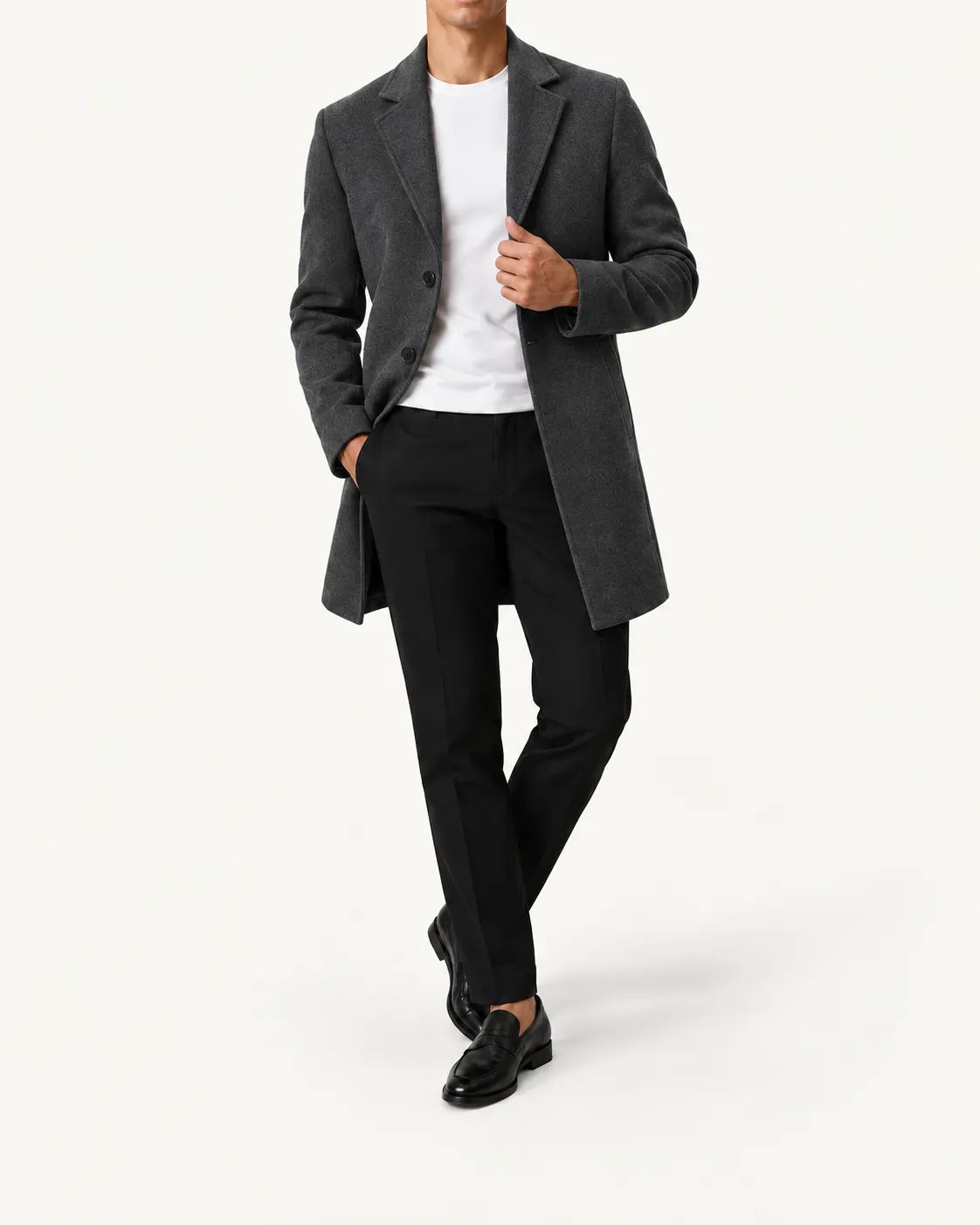 Gris oscuro | Abrigo largo de corte slim – vista delantera