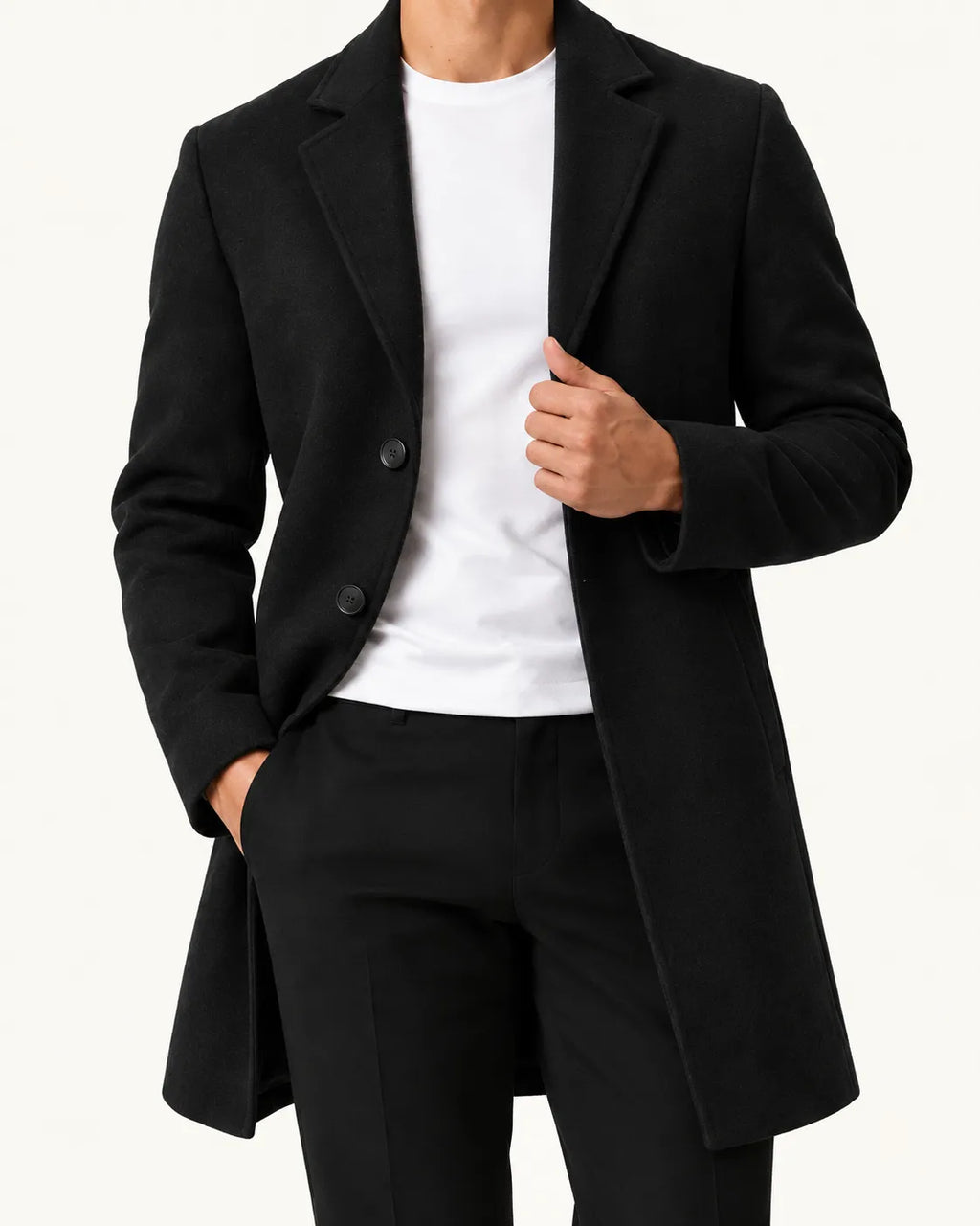 Negro | Abrigo largo de corte slim – detalle