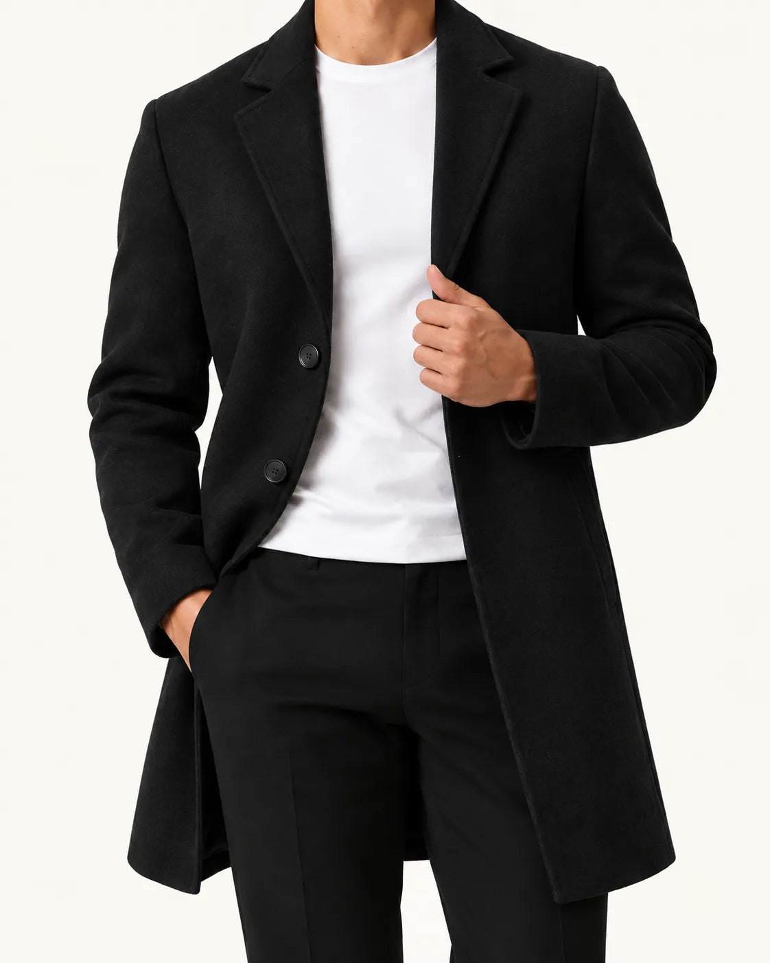 Negro | Abrigo largo de corte slim – detalle