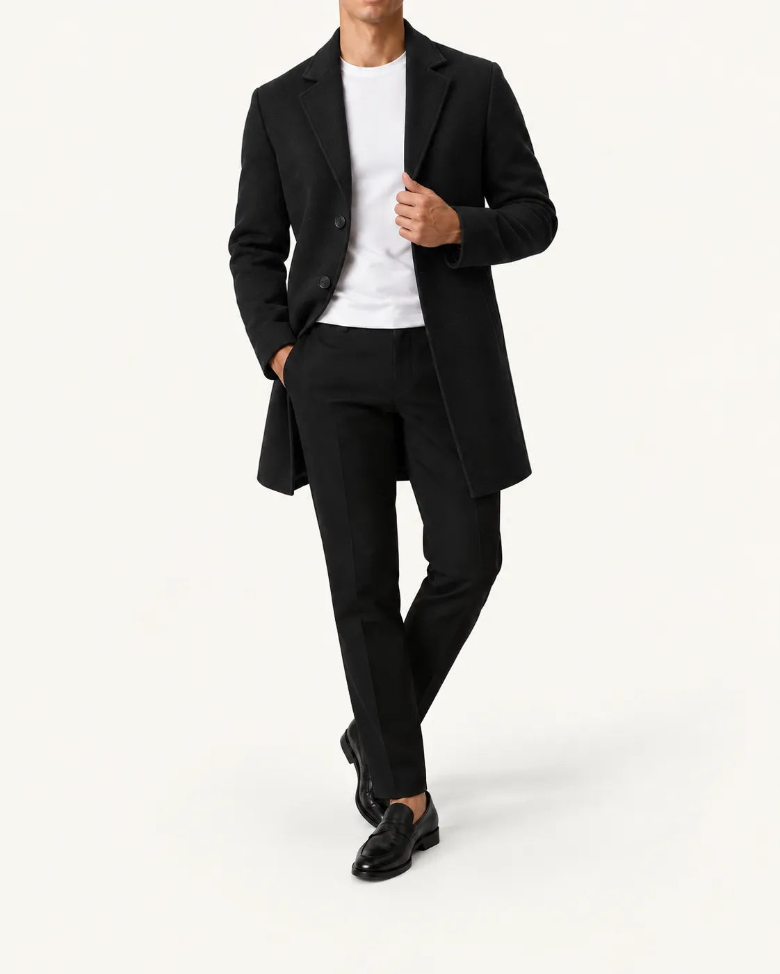 Negro | Abrigo largo de corte slim – vista delantera