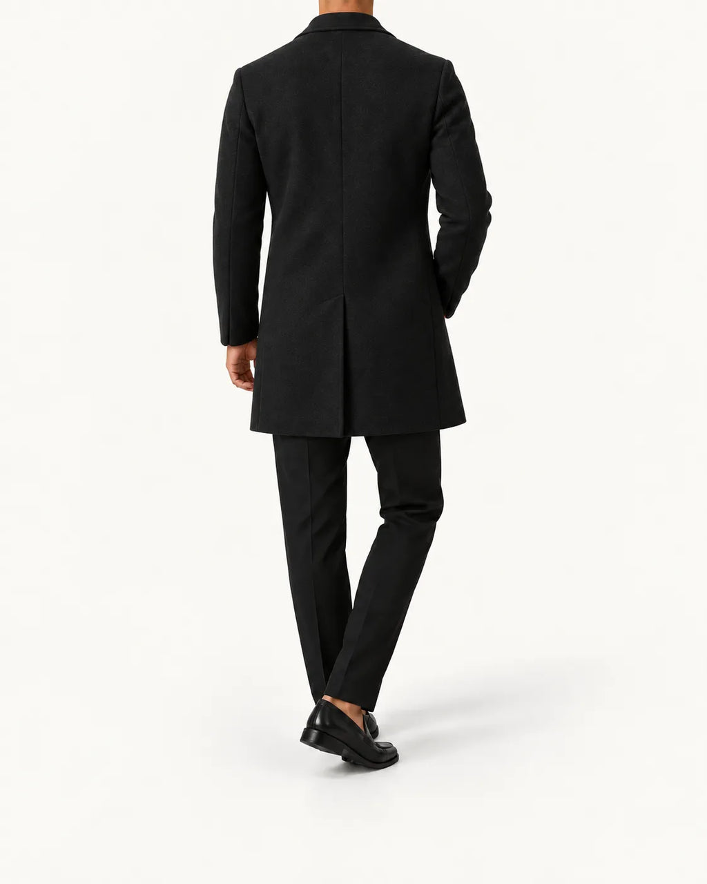 Negro | Abrigo largo de corte slim – vista trasera