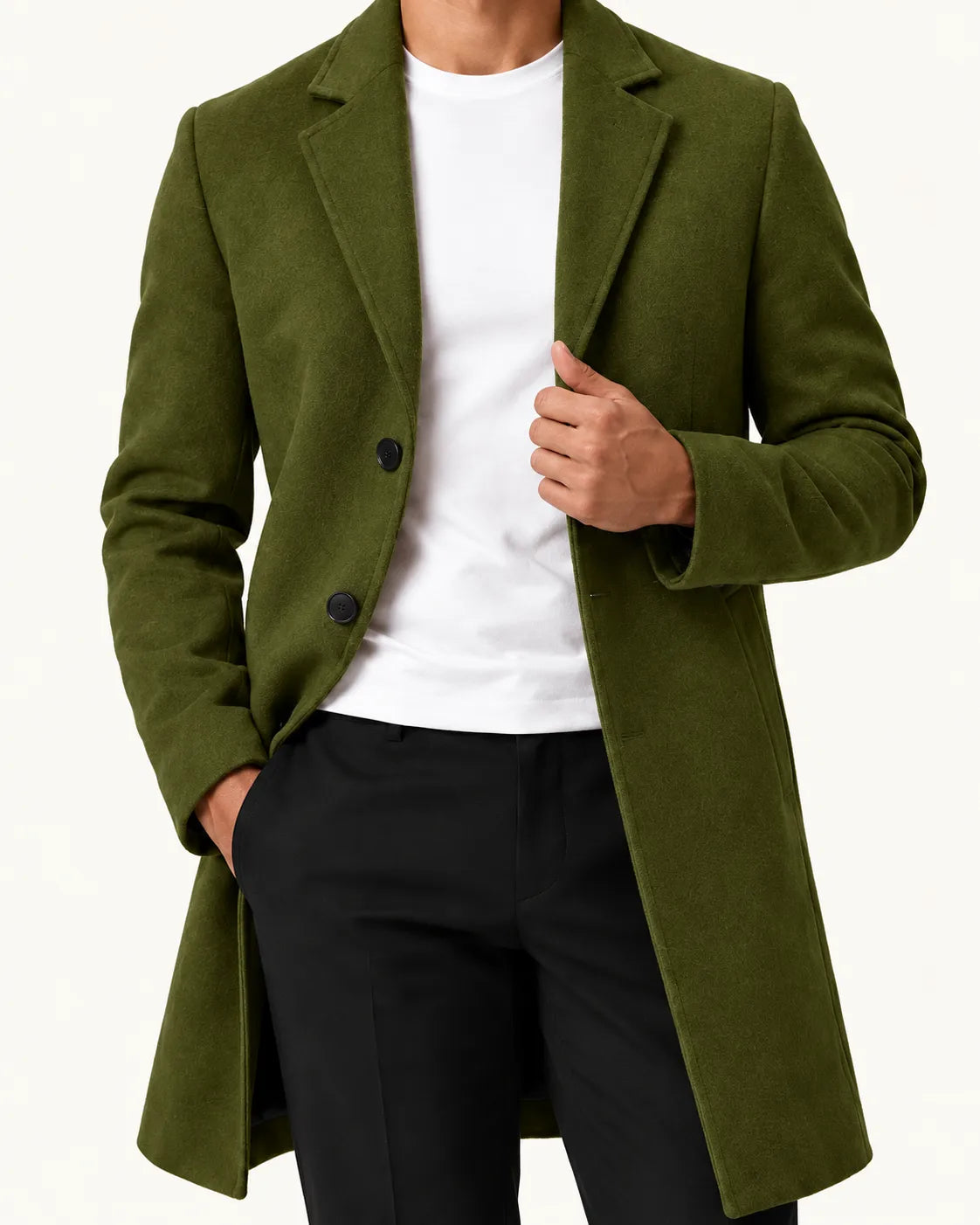 Verde oliva | Abrigo largo de corte slim – detalle