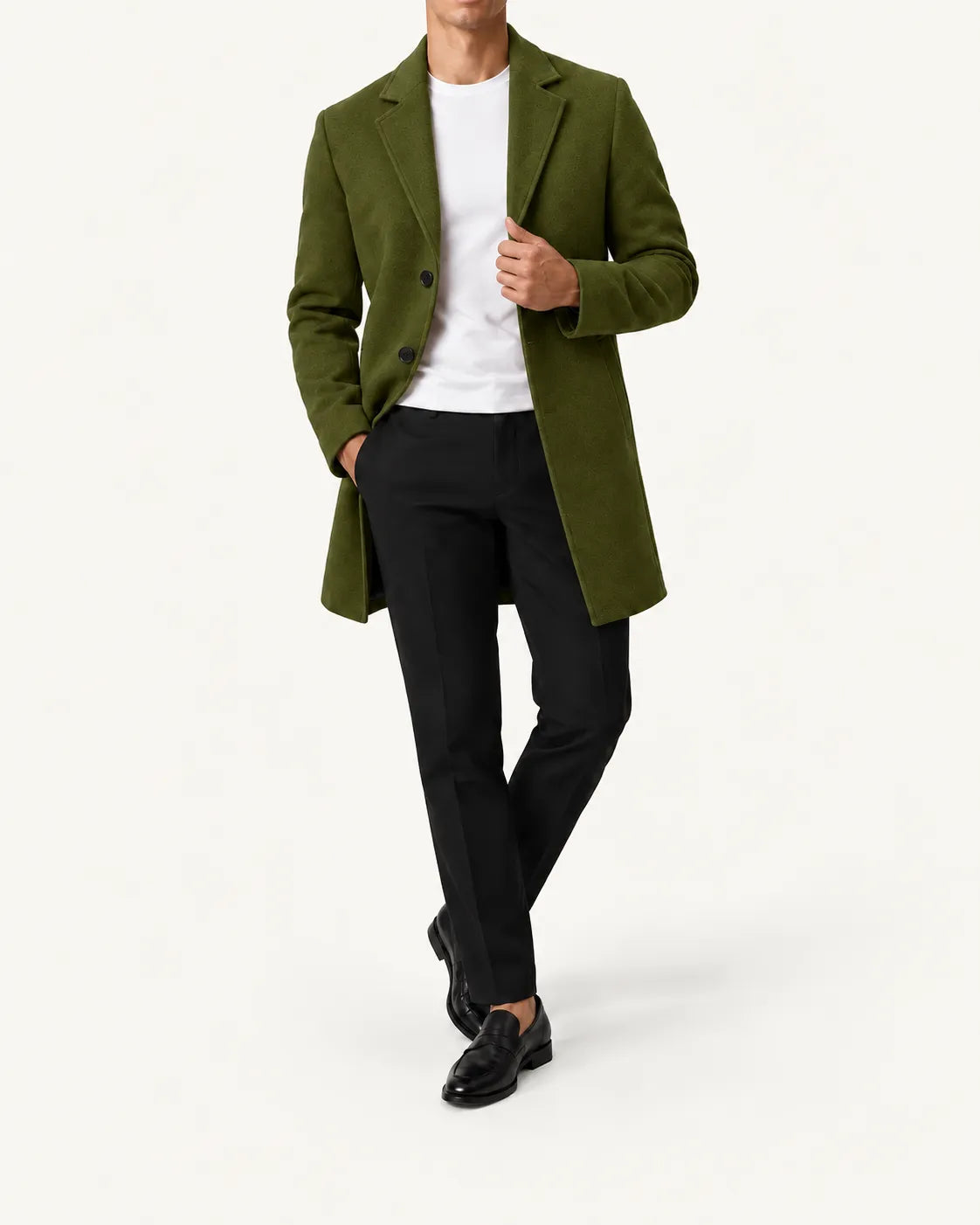 Verde oliva | Abrigo largo de corte slim – vista delantera