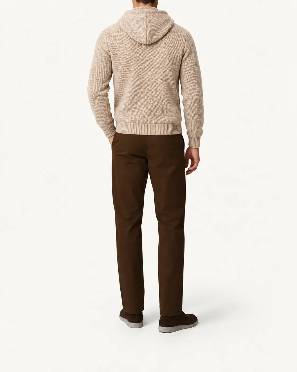 Beige | Con capucha | Cárdigan con cremallera y forro polar – vista trasera