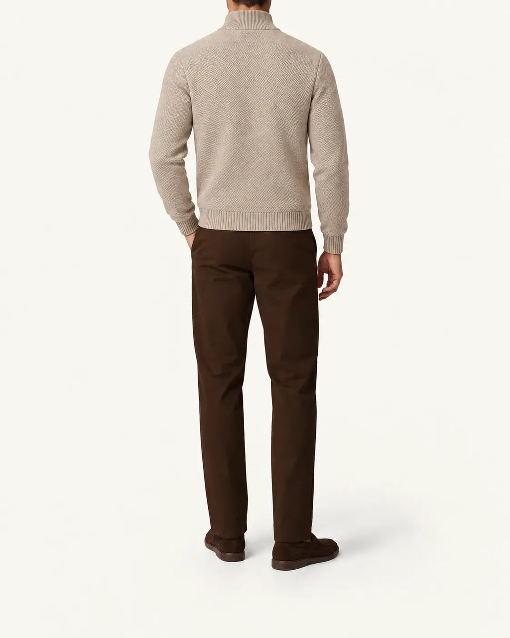 Beige | Cuello alto | Cárdigan con cremallera y forro polar – vista trasera