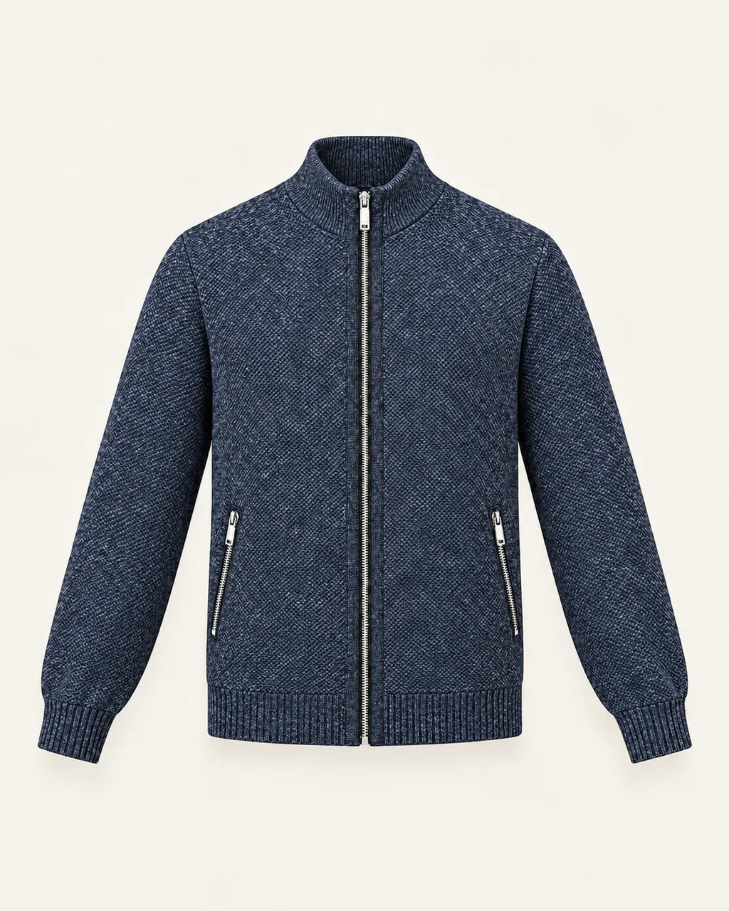 Gris azulado | Cuello alto | Cárdigan con cremallera y forro polar