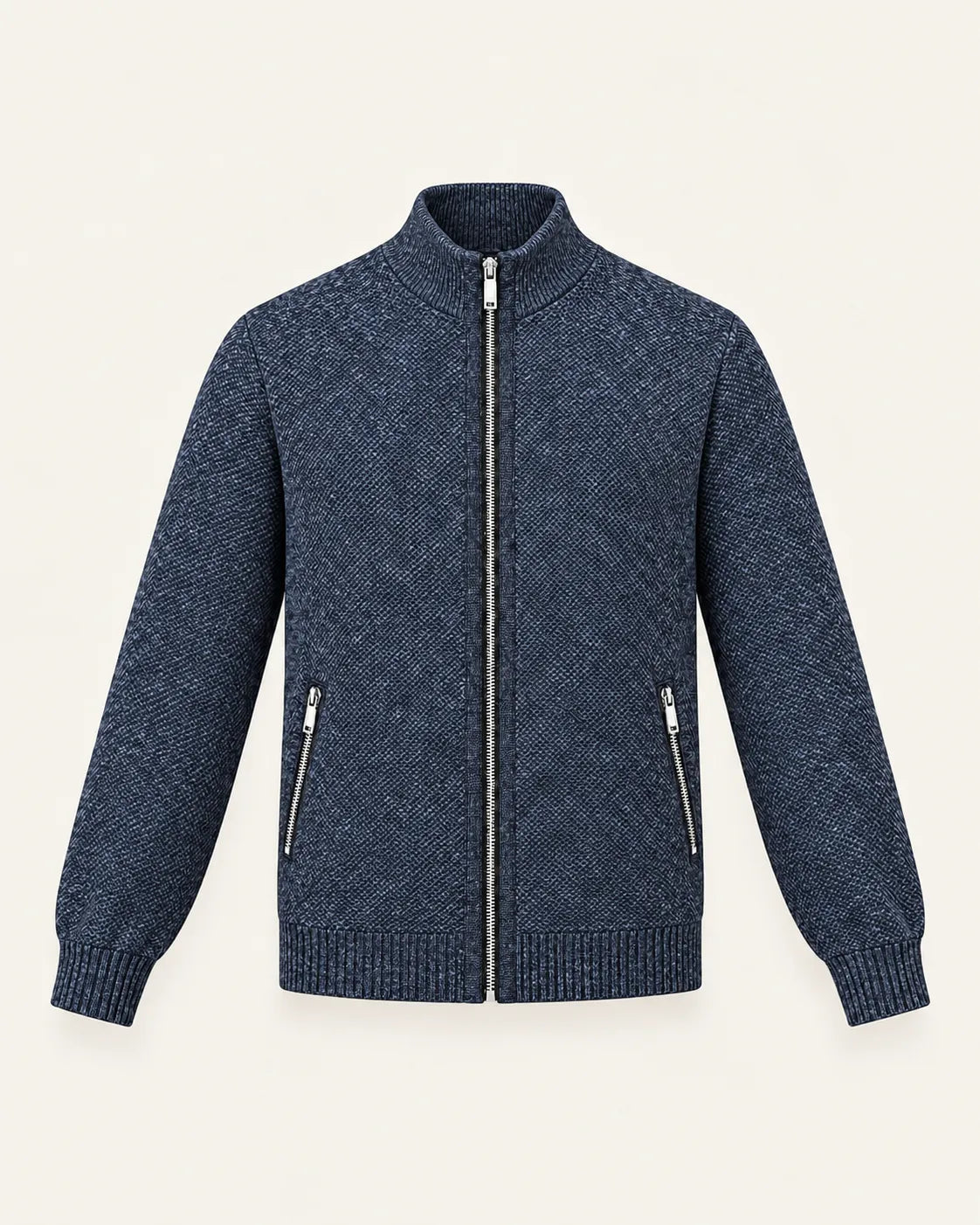Gris azulado | Cuello alto | Cárdigan con cremallera y forro polar
