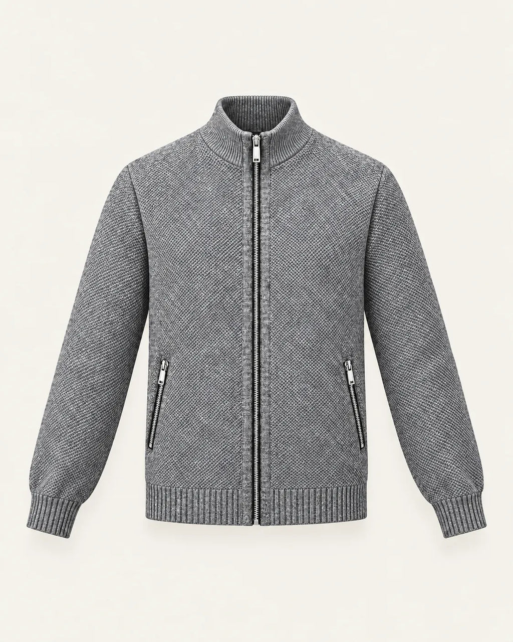 Gris claro | Cuello alto | Cárdigan con cremallera y forro polar