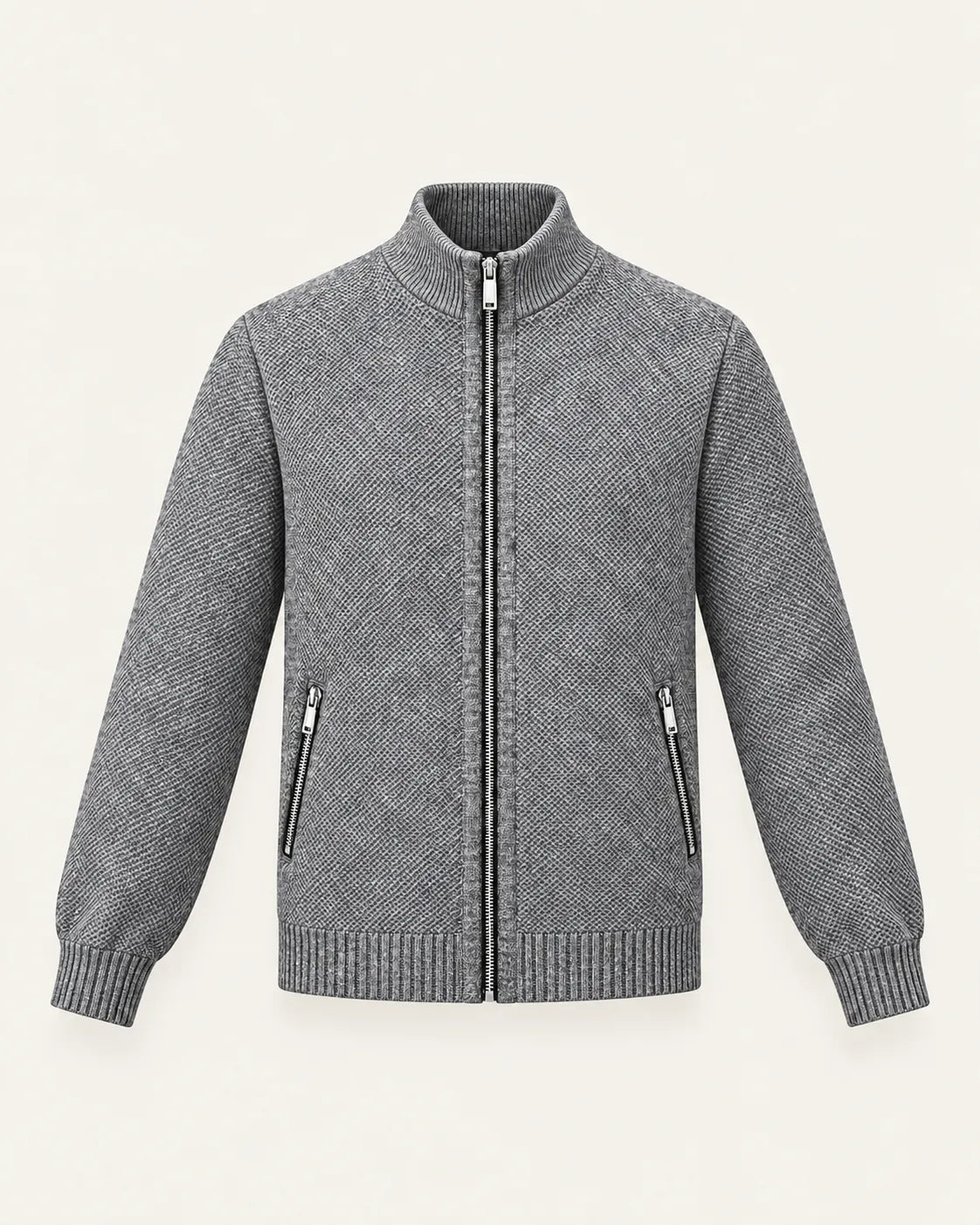 Gris claro | Cuello alto | Cárdigan con cremallera y forro polar