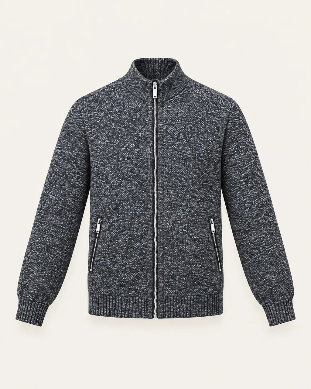 Gris oscuro | Cuello alto | Cárdigan con cremallera y forro polar