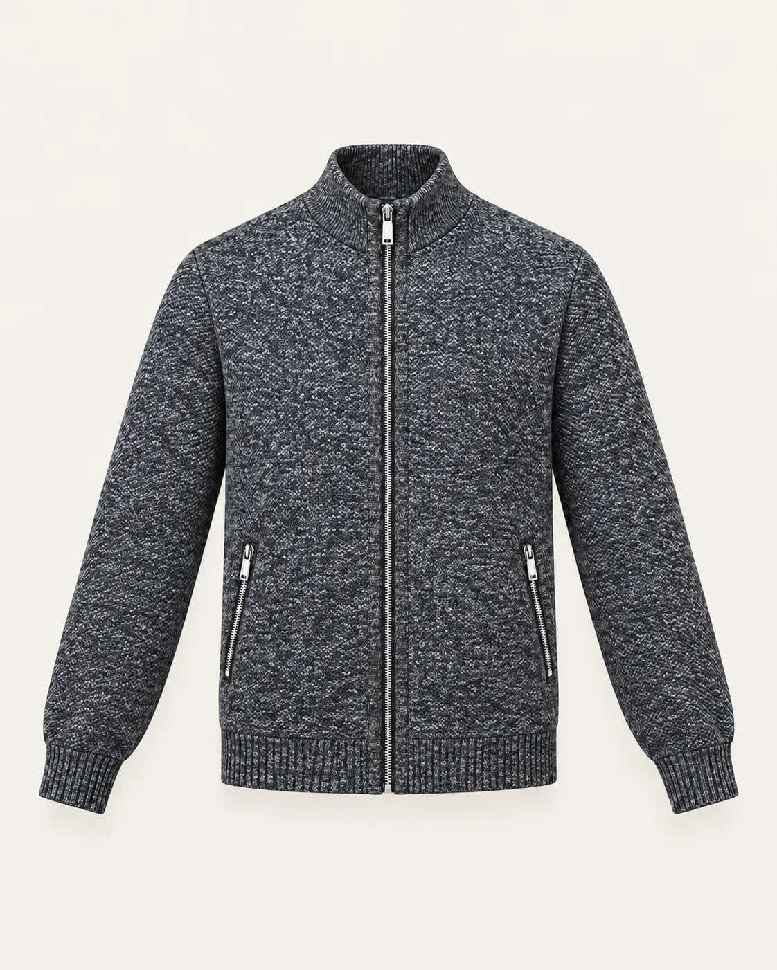 Gris oscuro | Cuello alto | Cárdigan con cremallera y forro polar