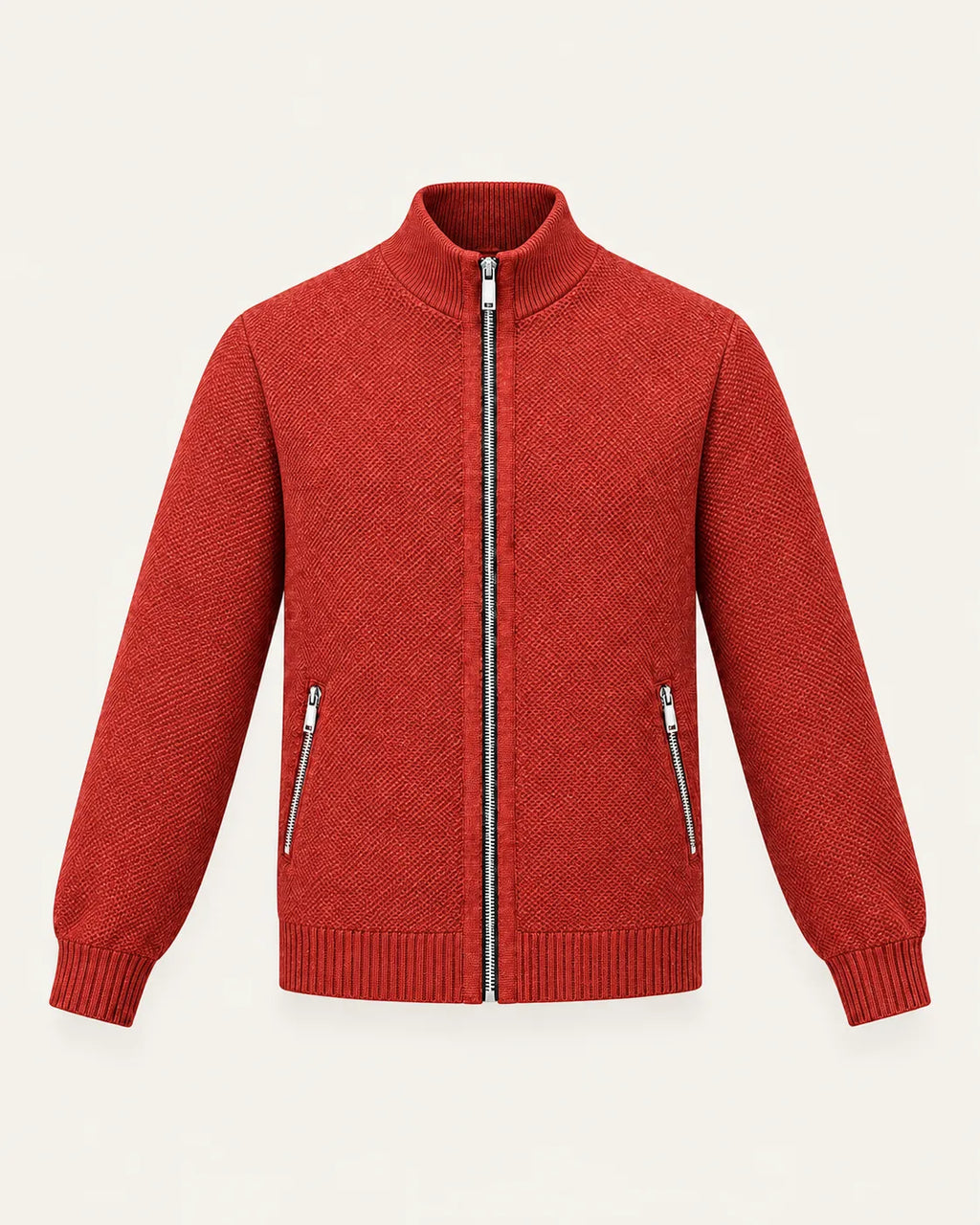Naranja | Cuello alto | Cárdigan con cremallera y forro polar