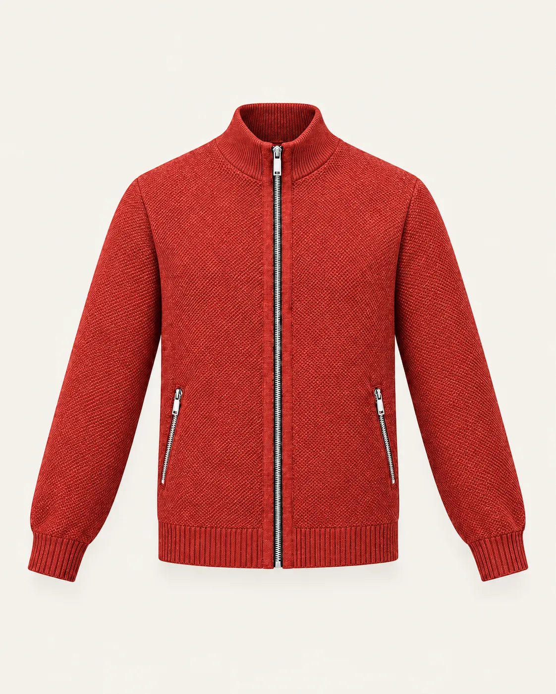 Naranja | Cuello alto | Cárdigan con cremallera y forro polar