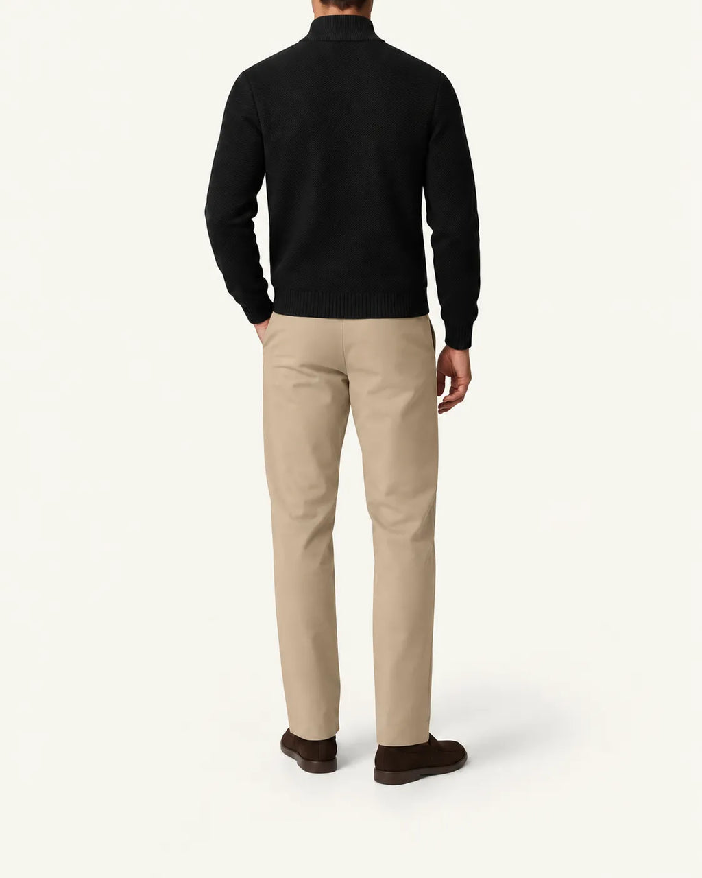 Negro | Cuello alto | Cárdigan con cremallera y forro polar – vista trasera