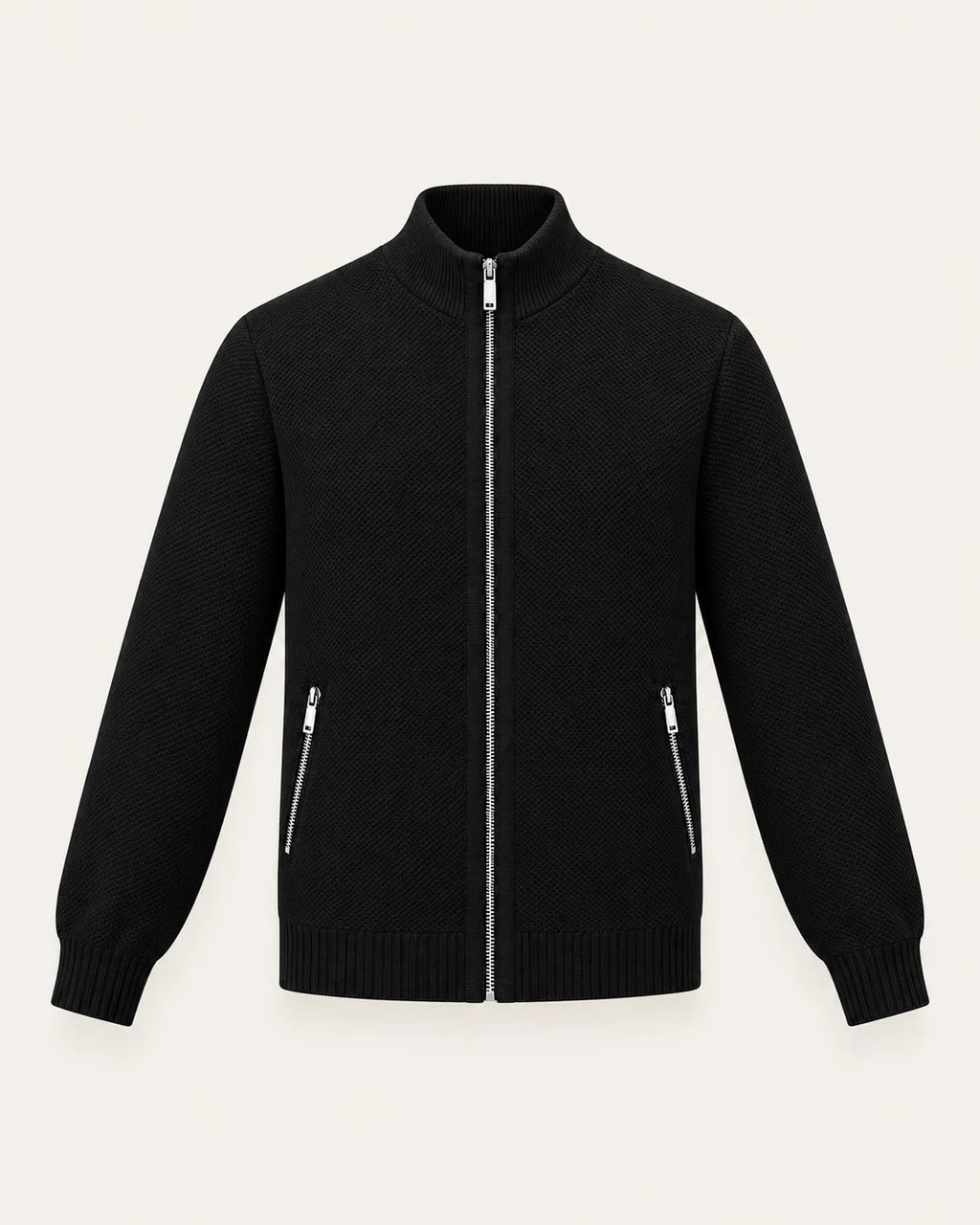 Negro | Cuello alto | Cárdigan con cremallera y forro polar