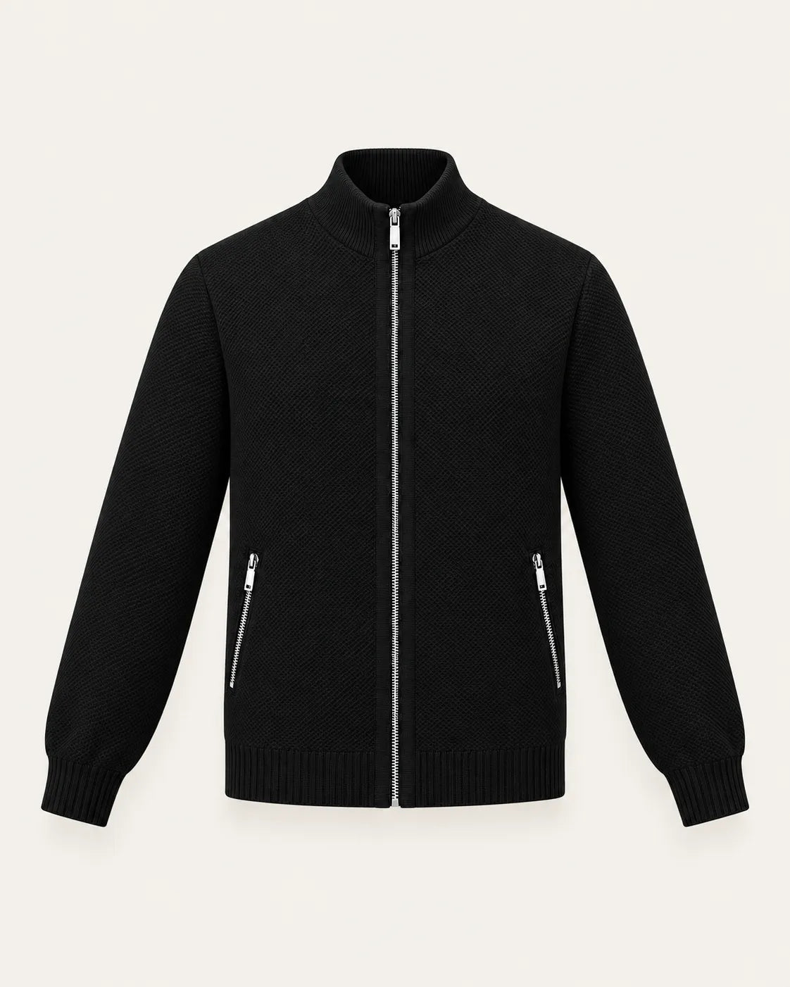 Negro | Cuello alto | Cárdigan con cremallera y forro polar