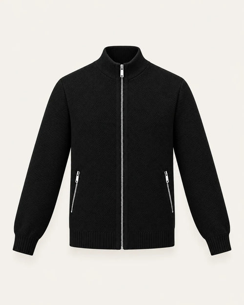 Negro | Cuello alto | Cárdigan con cremallera y forro polar