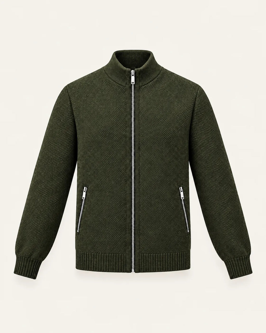 Verde | Cuello alto | Cárdigan con cremallera y forro polar