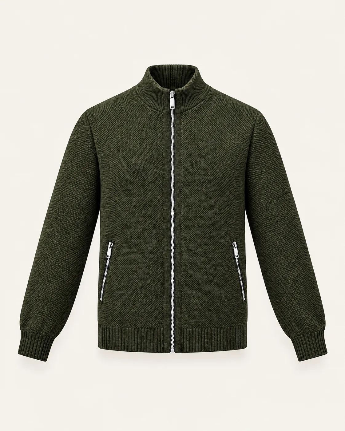 Verde | Cuello alto | Cárdigan con cremallera y forro polar