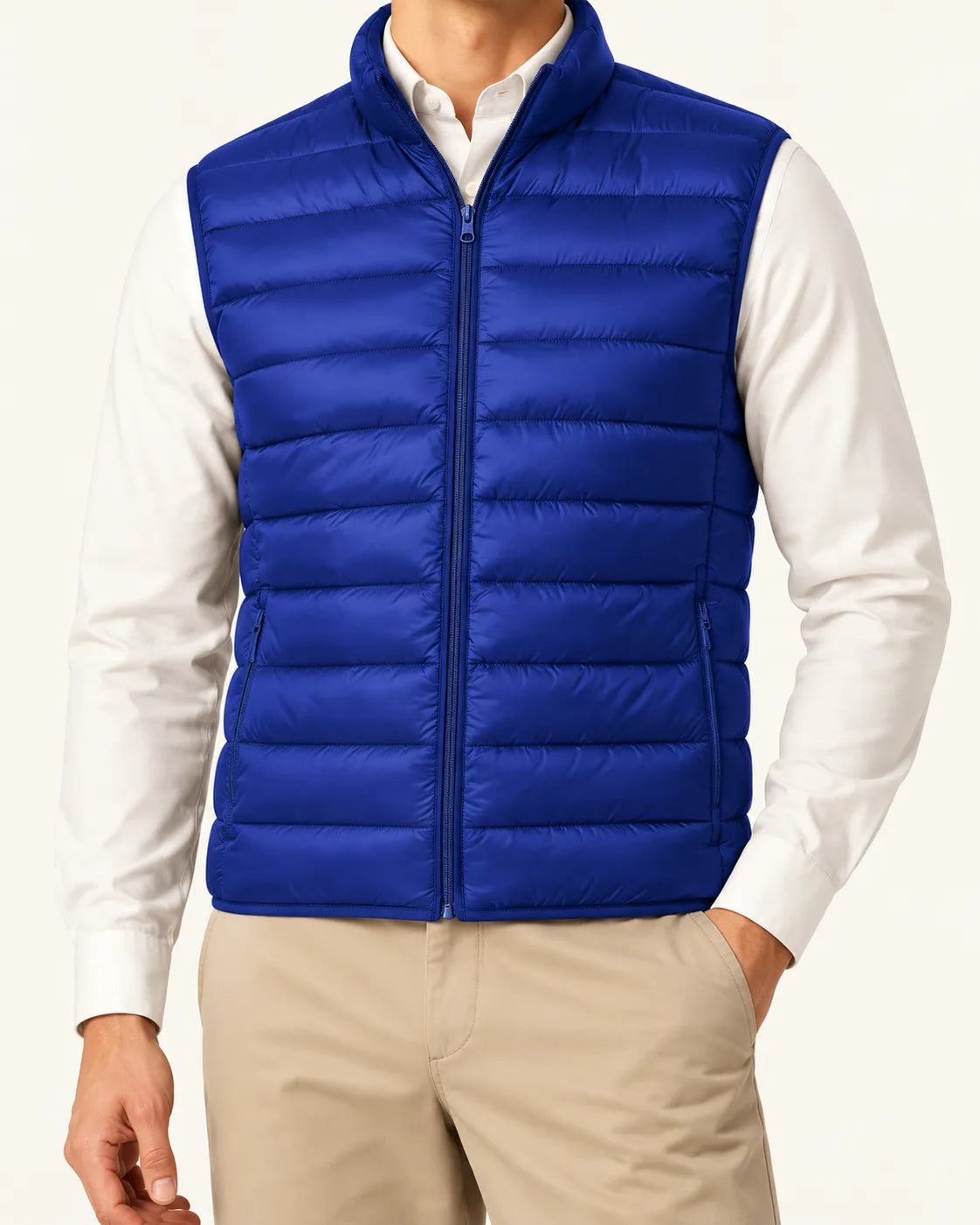 Azul real | Chaleco acolchado ligero – detalle