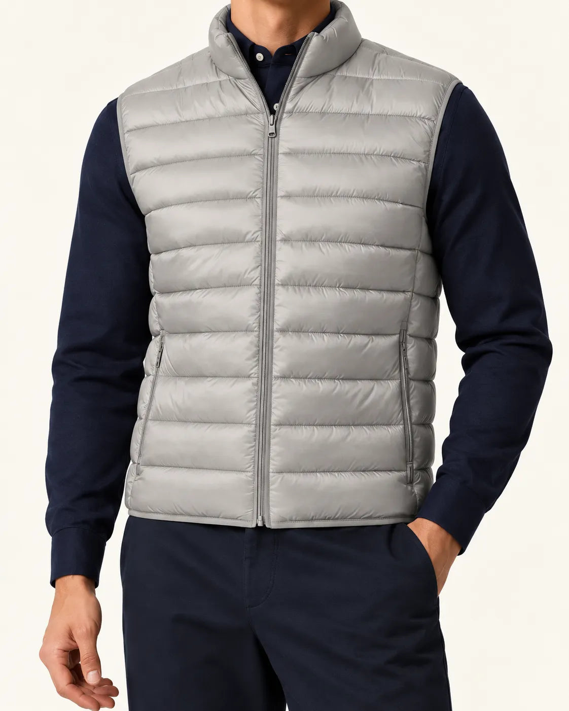 Gris | Chaleco acolchado ligero – detalle