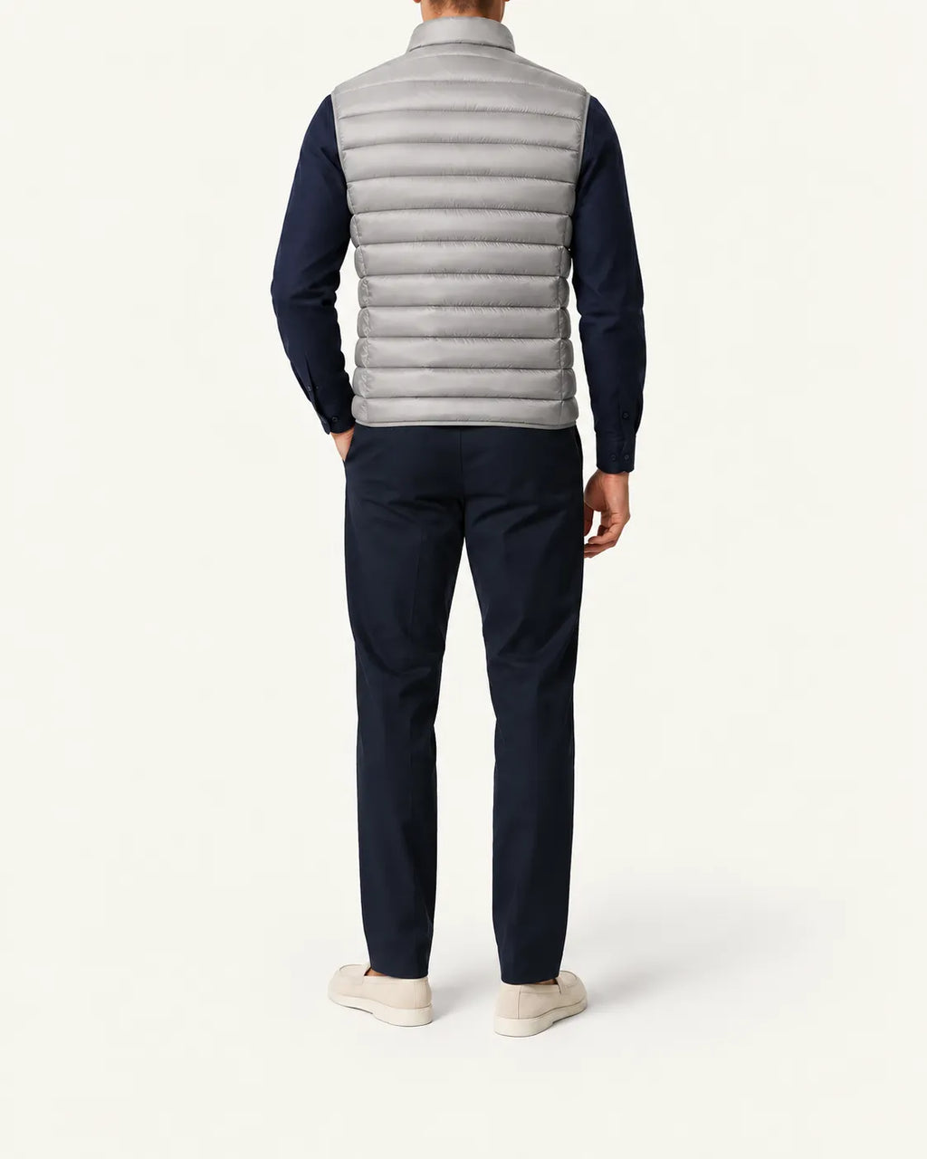 Gris | Chaleco acolchado ligero – vista trasera