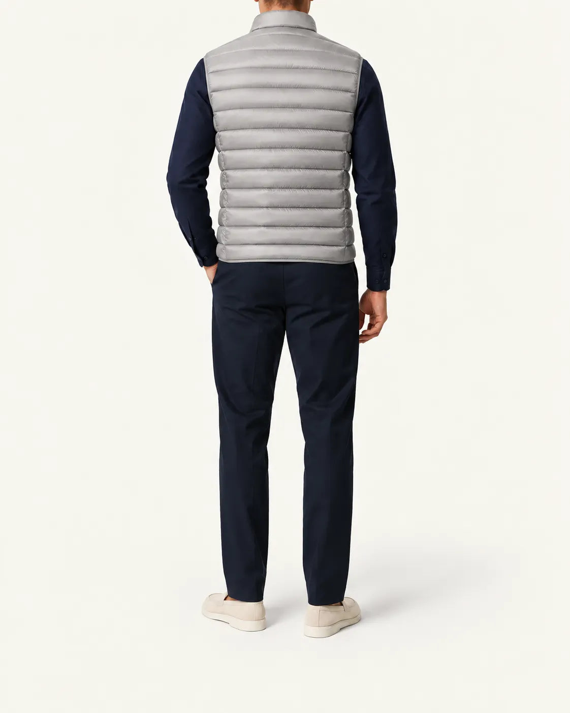 Gris | Chaleco acolchado ligero – vista trasera