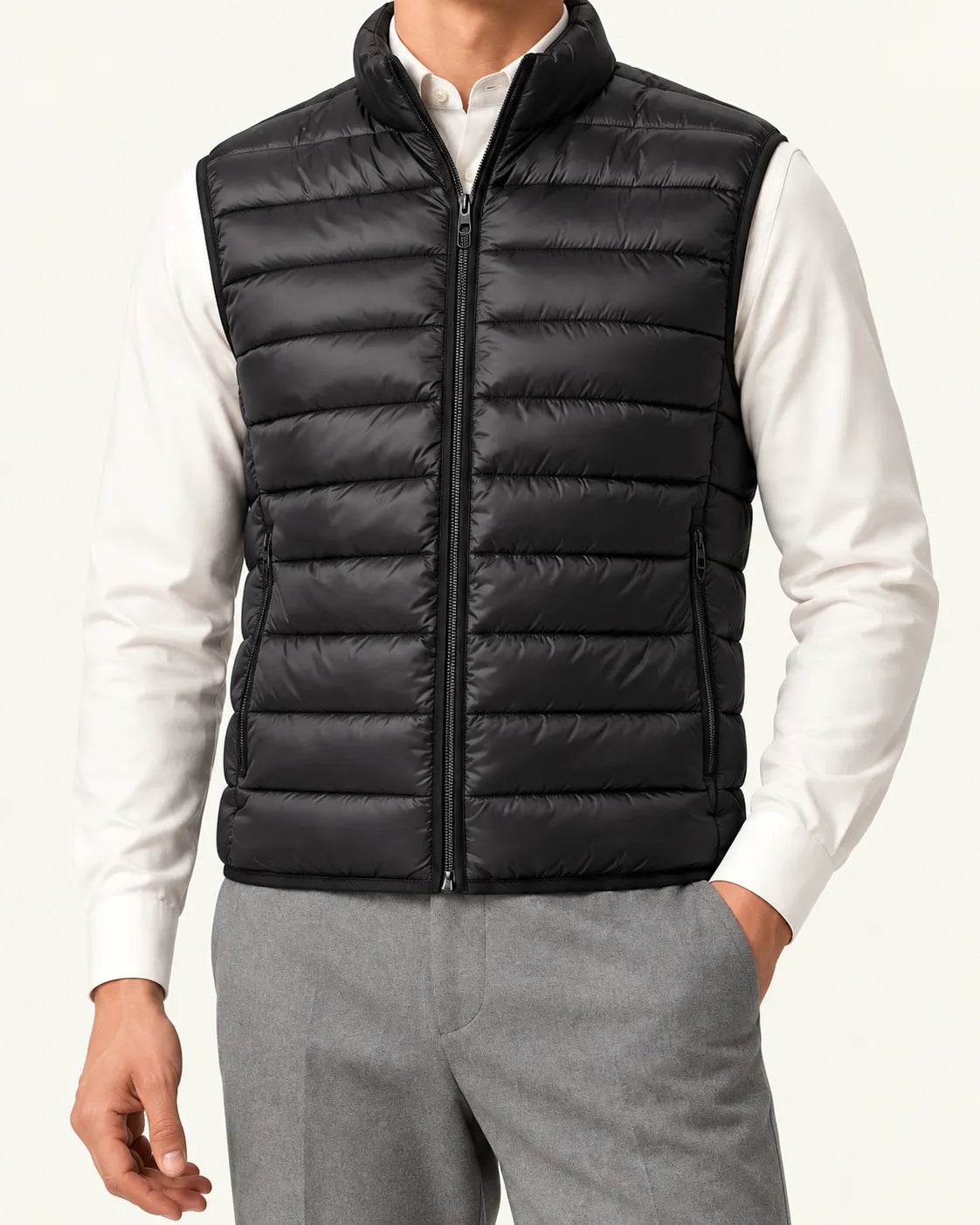 Negro | Chaleco acolchado ligero – detalle
