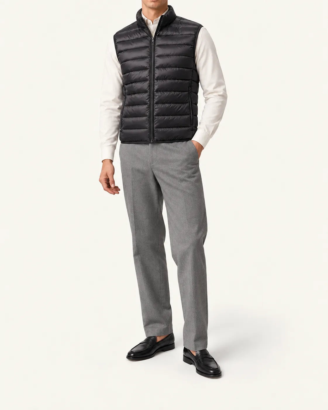 Negro | Chaleco acolchado ligero – vista delantera