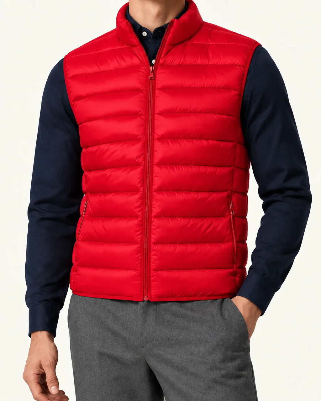 Rojo | Chaleco acolchado ligero – detalle