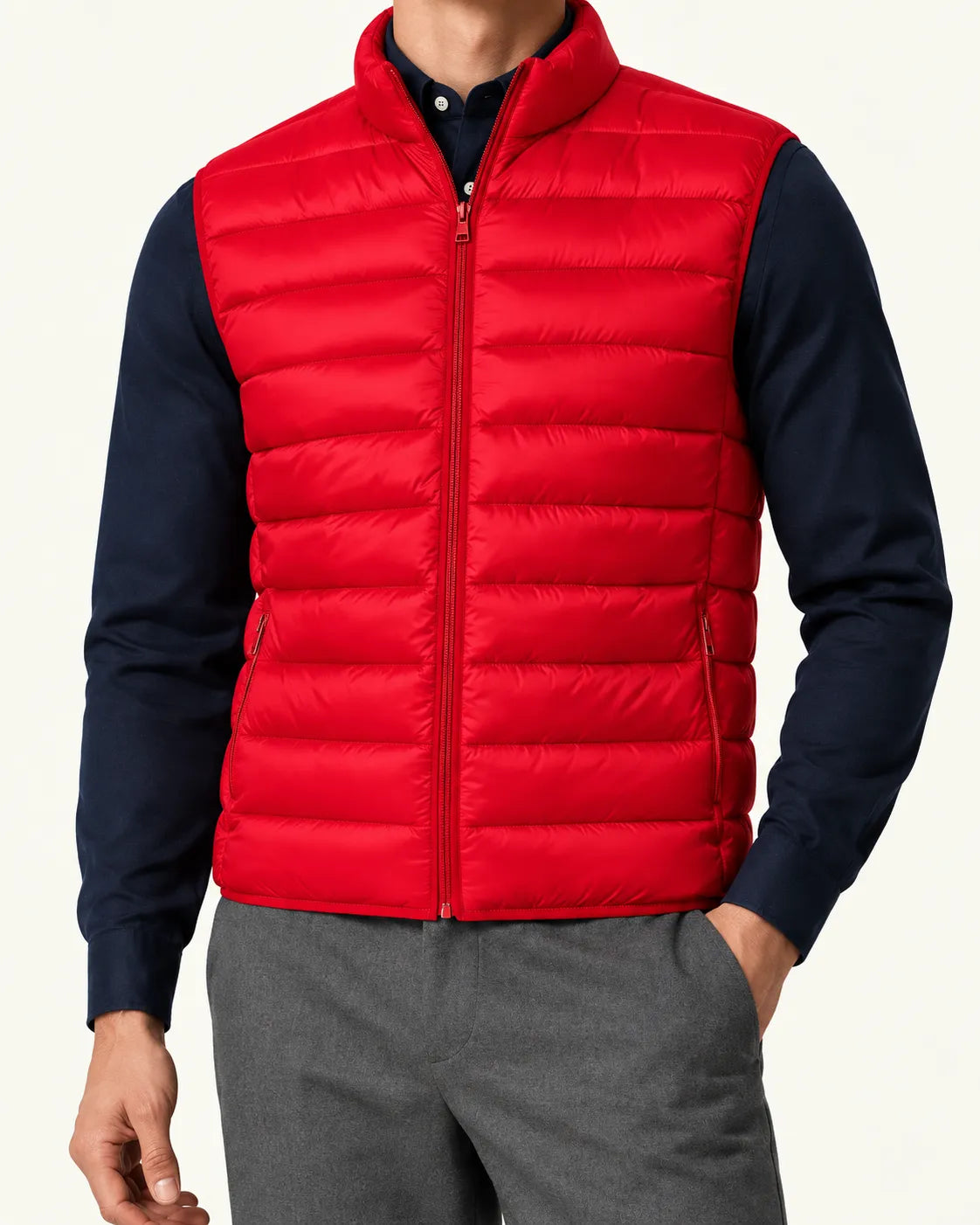 Rojo | Chaleco acolchado ligero – detalle