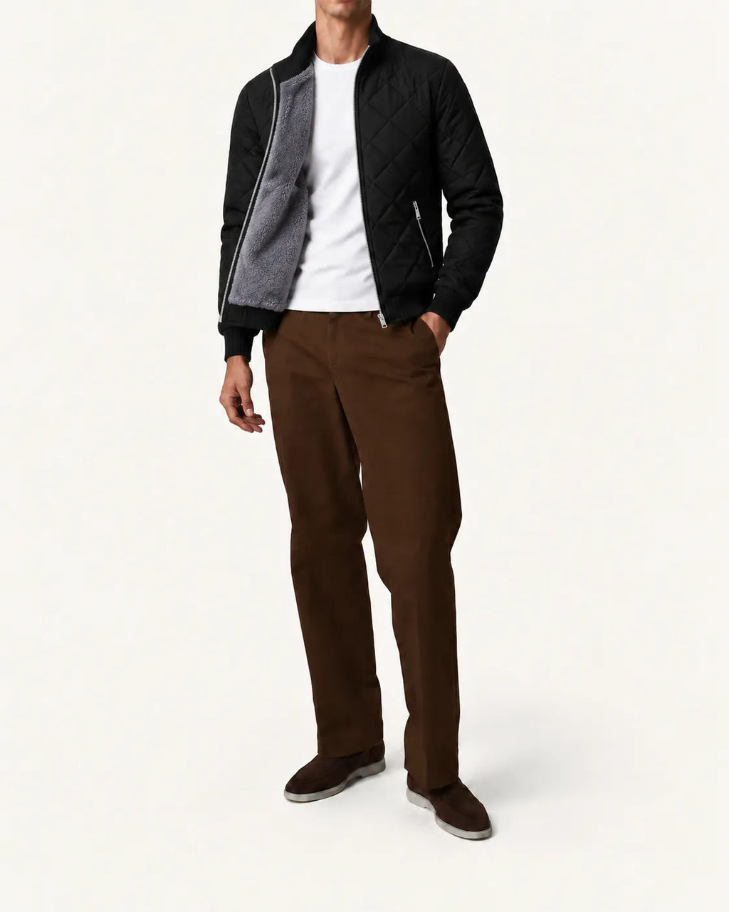 Negro | Chaqueta bomber acolchada – abierta