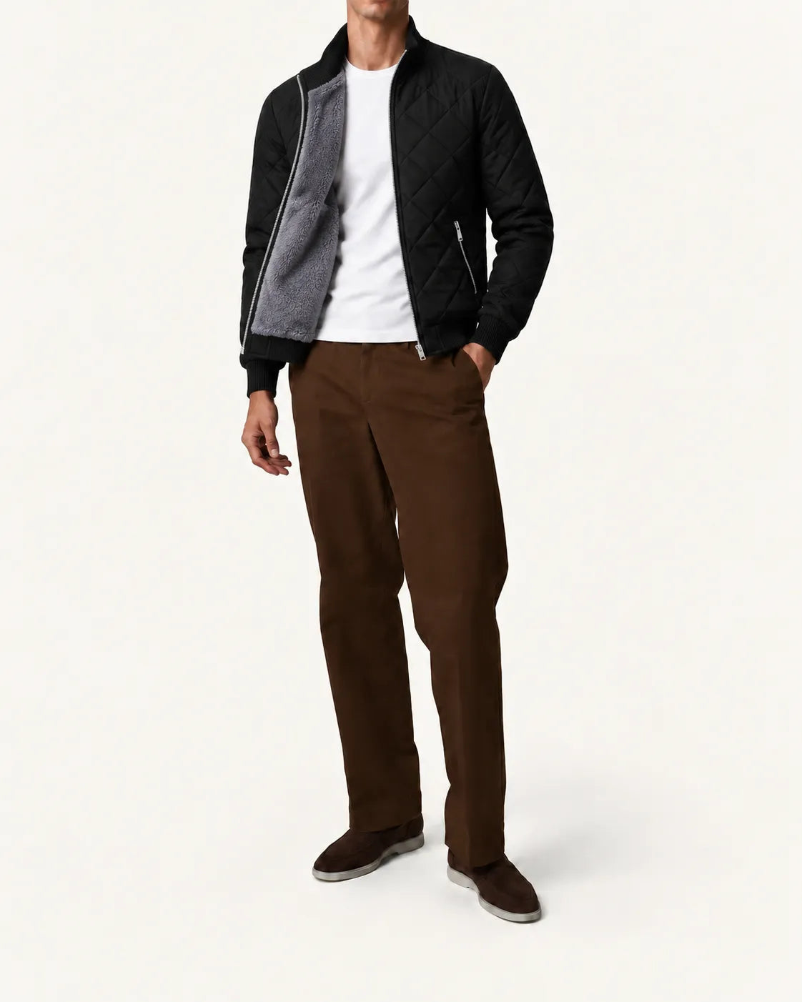 Negro | Chaqueta bomber acolchada – abierta