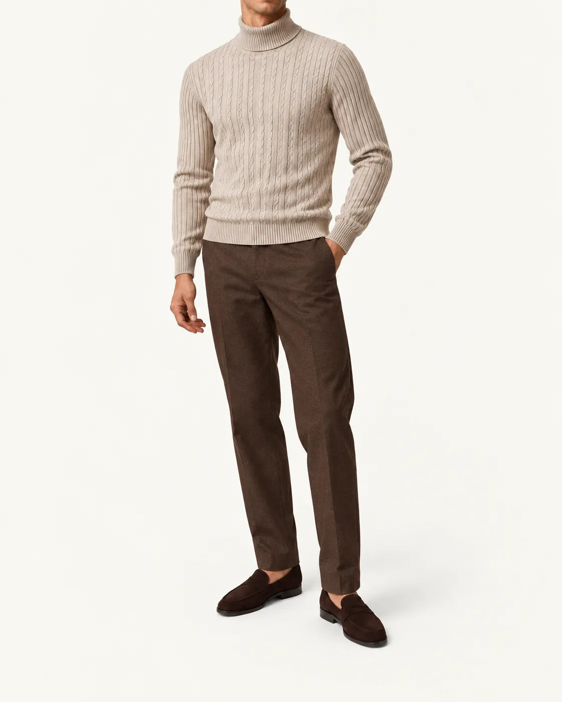Beige | Jersey de cuello alto clásico – vista delantera