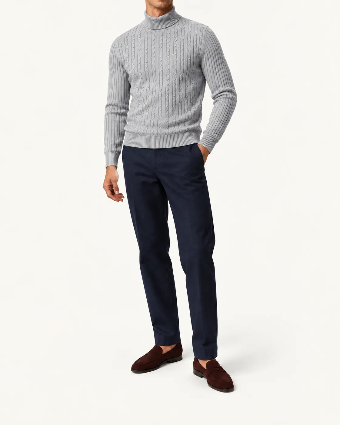 Gris claro | Jersey de cuello alto clásico – vista delantera
