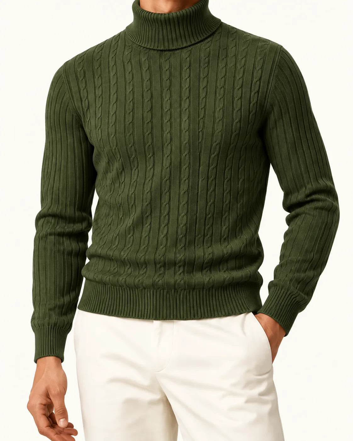 Verde militar | Jersey de cuello alto clásico – detalle