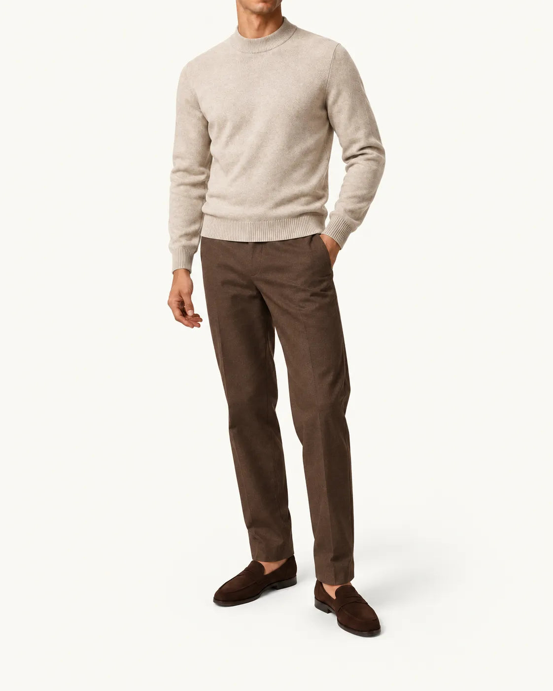 Beige | Jersey de cuello perkins – vista delantera