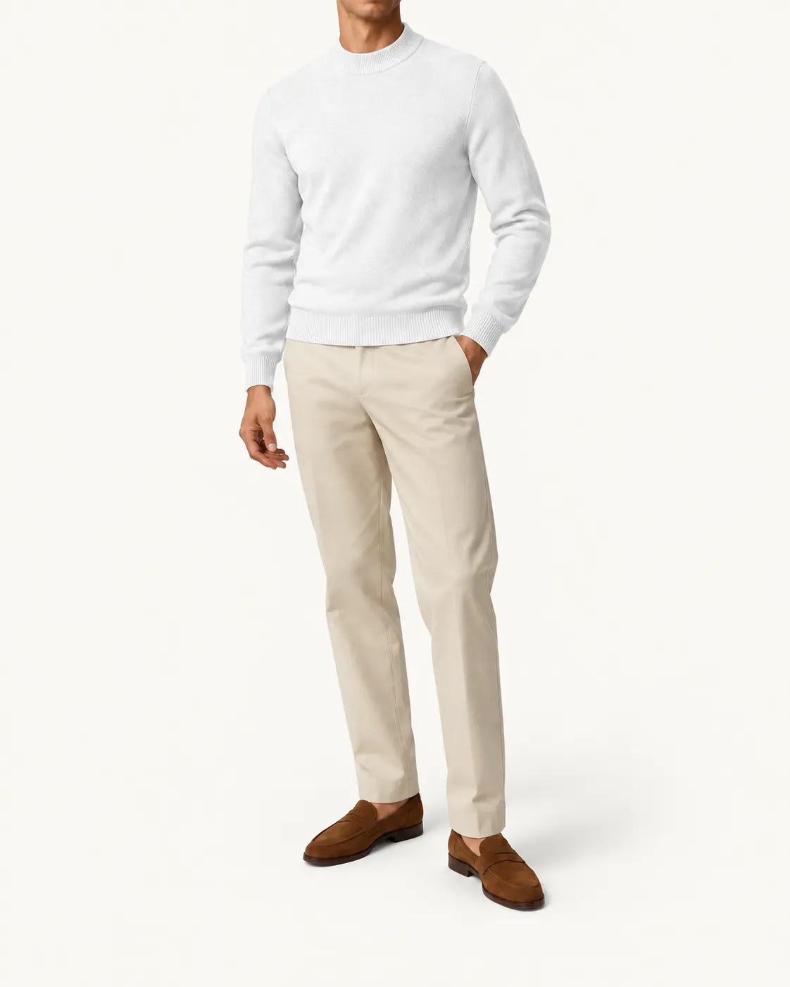 Blanco | Jersey de cuello perkins – vista delantera