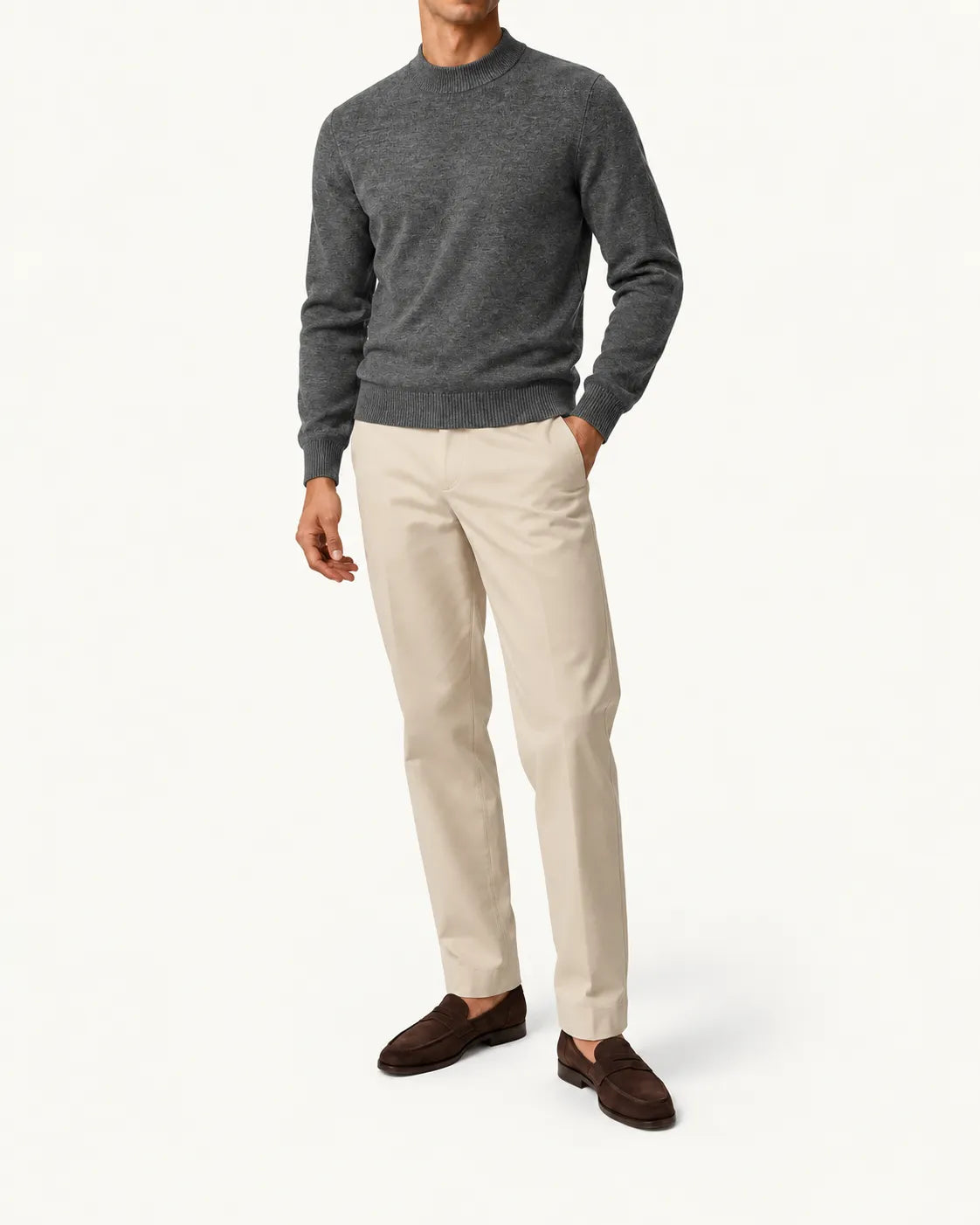 Gris oscuro | Jersey de cuello perkins – vista delantera