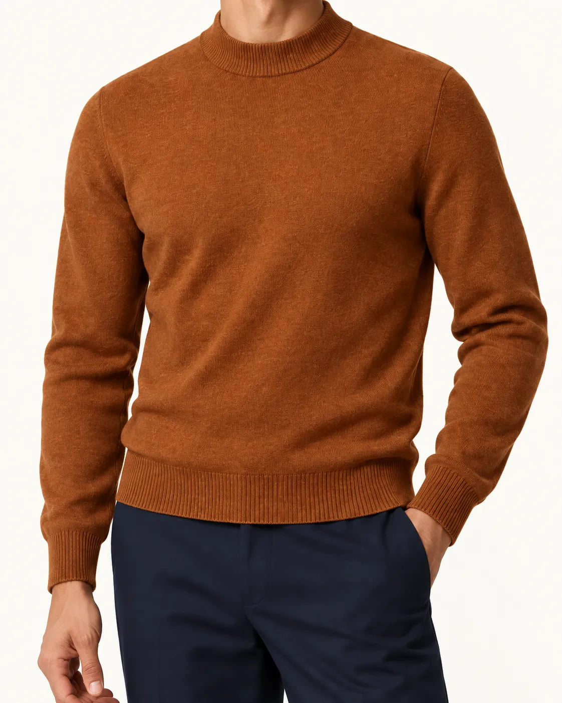Marrón | Jersey de cuello perkins – detalle