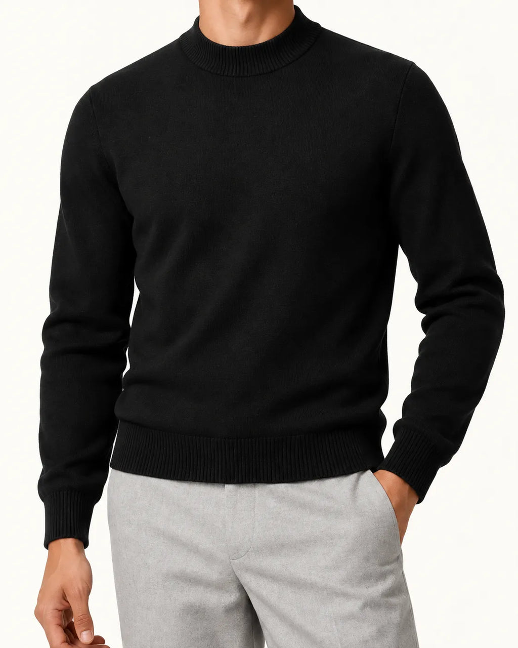 Negro | Jersey de cuello perkins – detalle