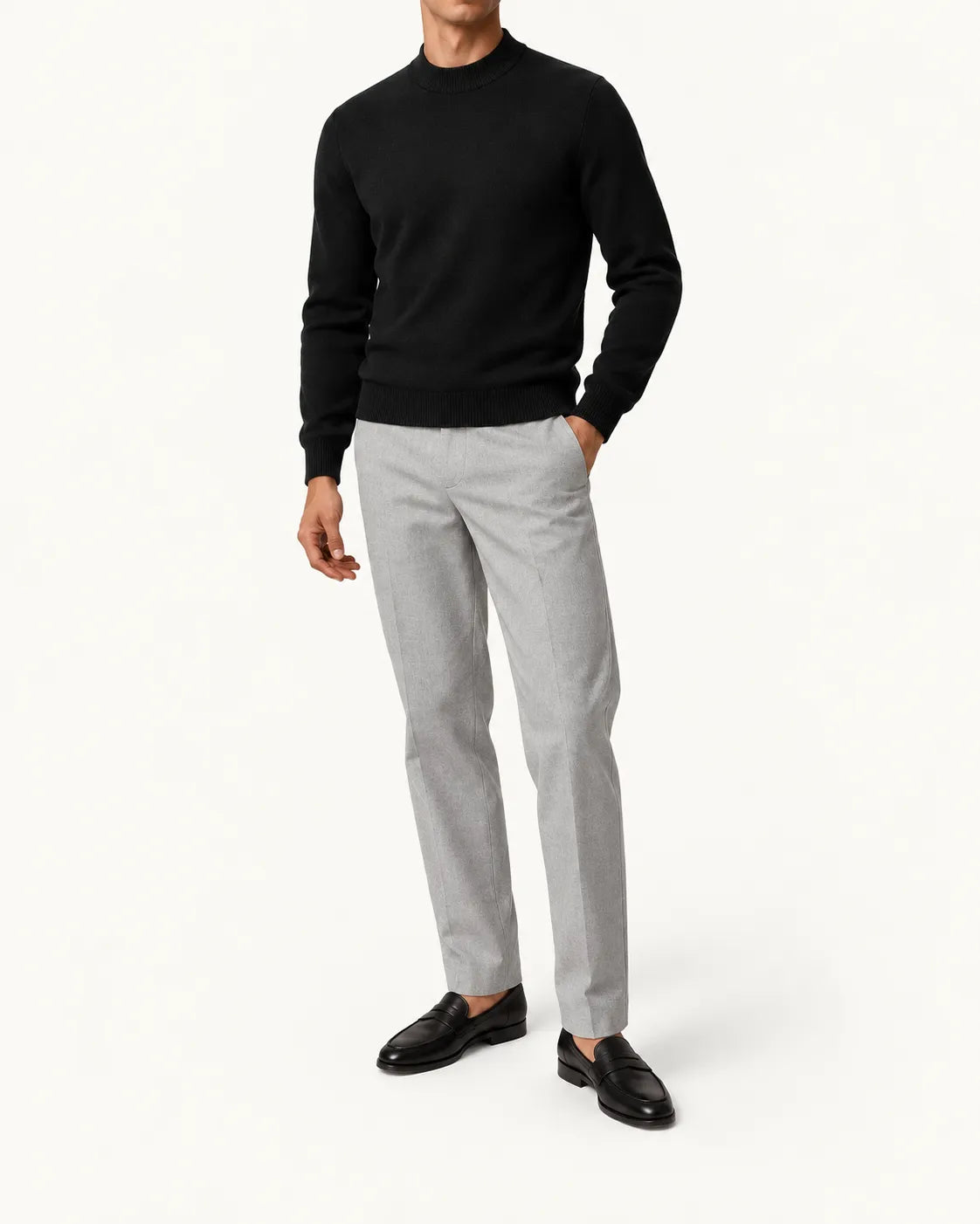 Negro | Jersey de cuello perkins – vista delantera