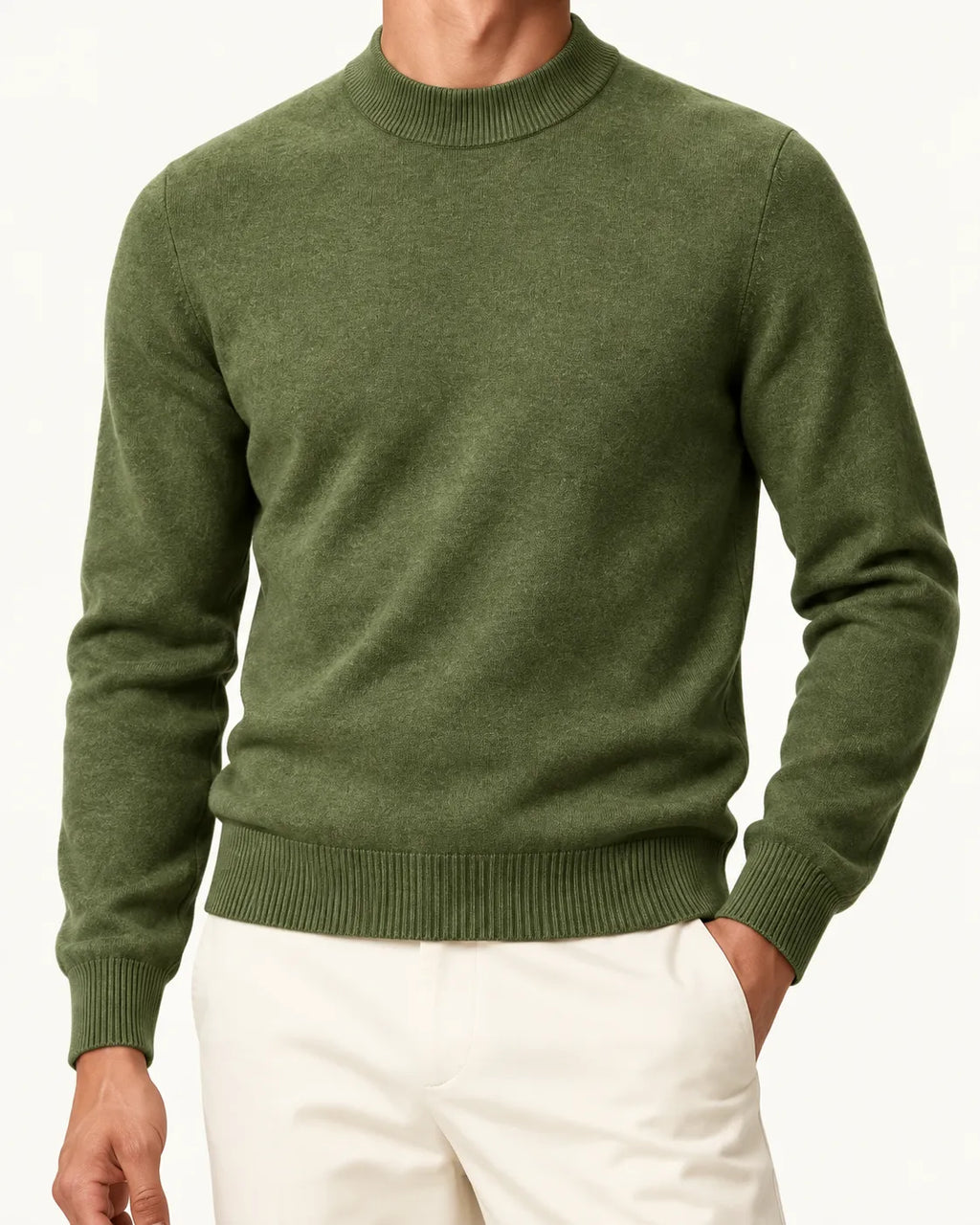 Verde militar | Jersey de cuello perkins – detalle